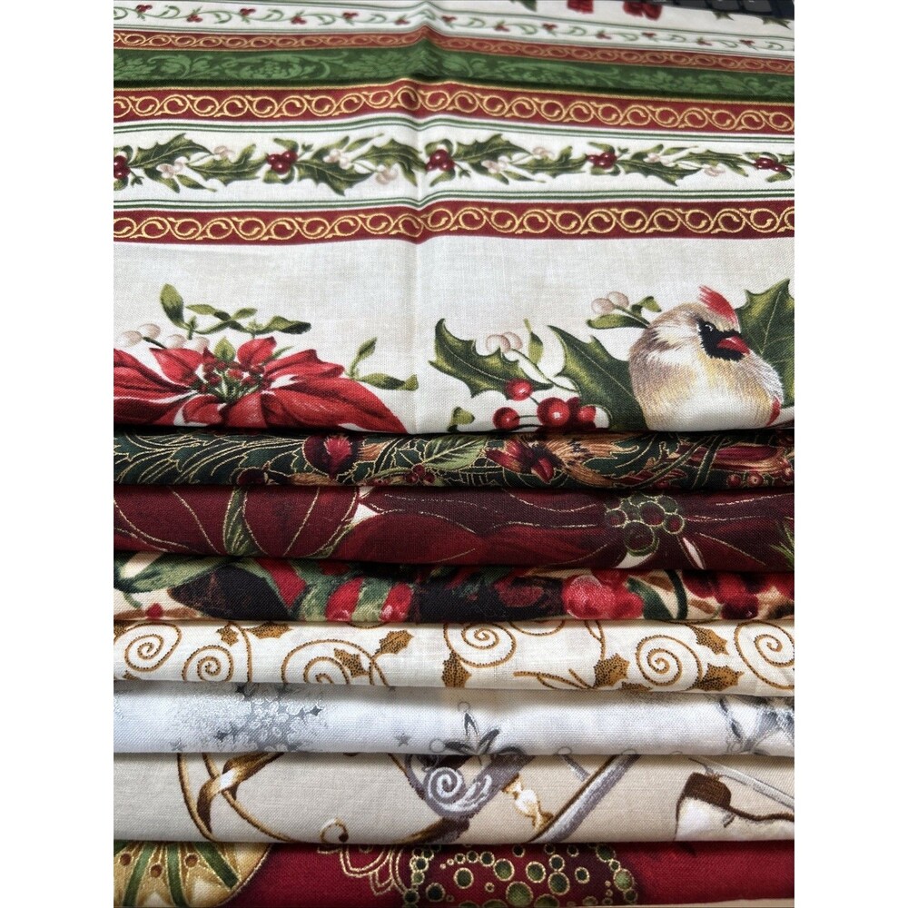 Holiday Christmas Fabric Lot Quilting Crafts Sewing Art Project Cotton Prints